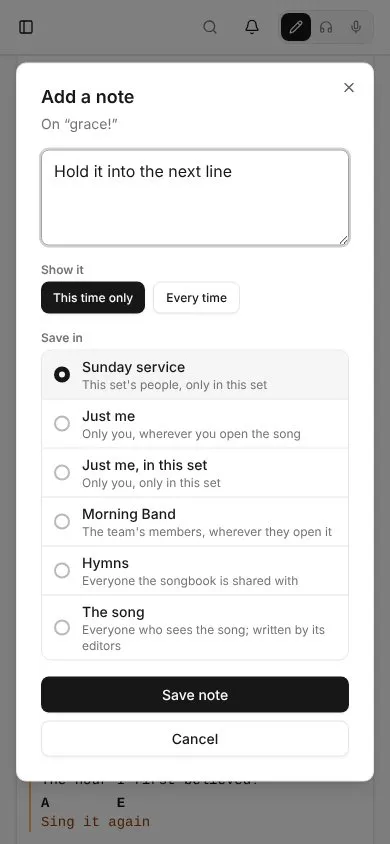 Adding a note on a phone