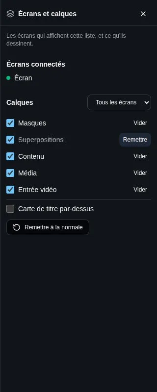 Écrans et calques : les superpositions vidées jusqu’à la diapositive suivante