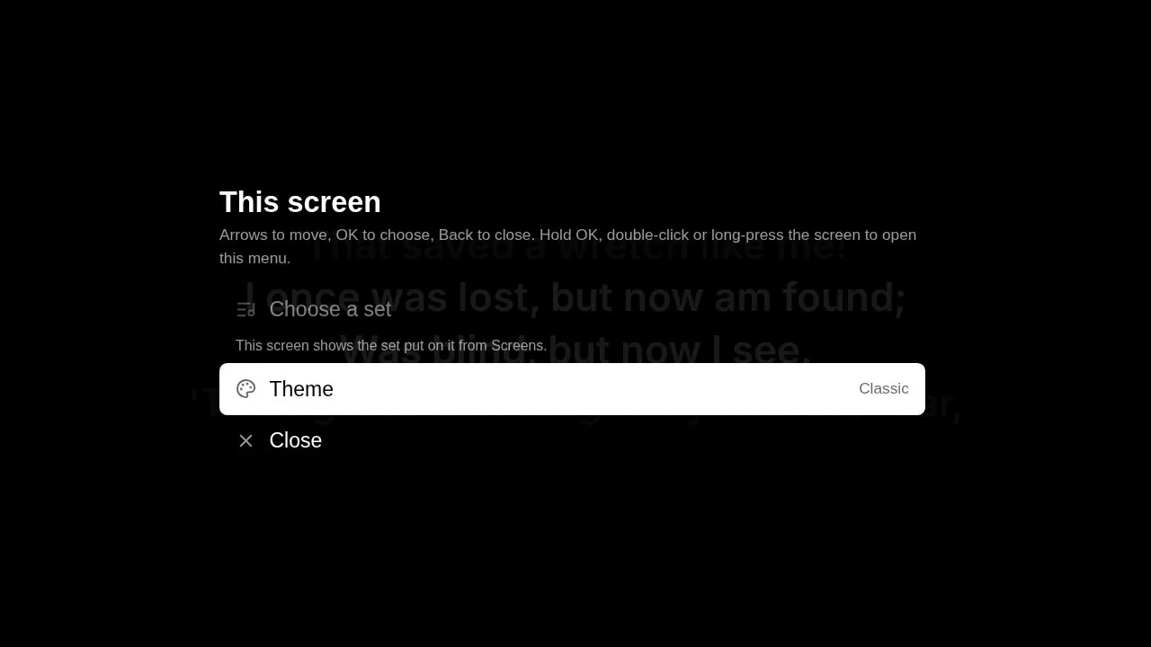 The screen’s menu, over the words