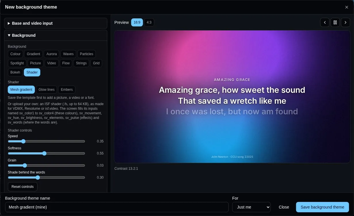 A shader background and its controls