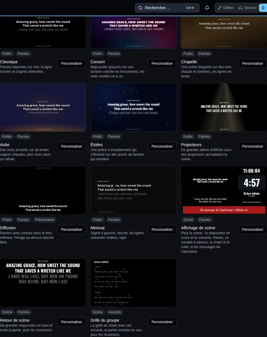 Les modèles sur la page Écrans