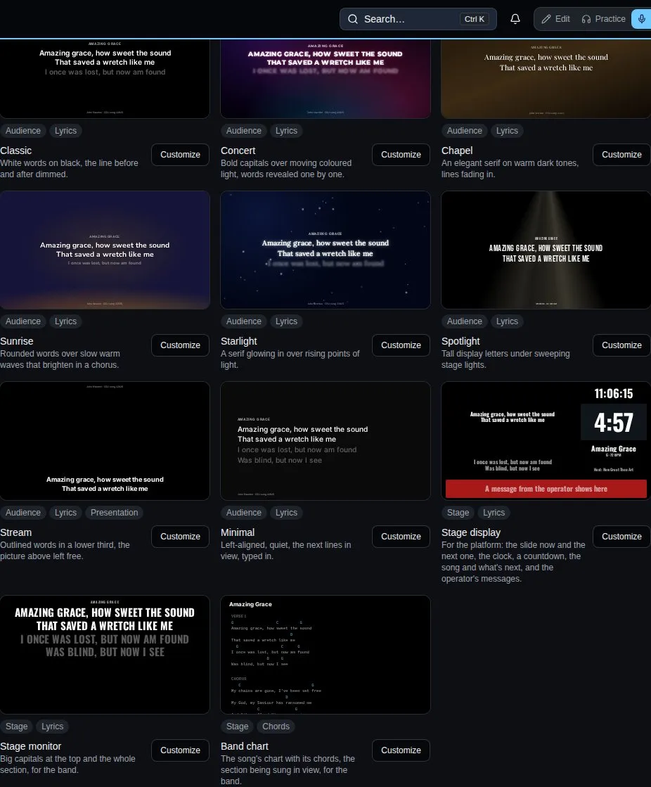 Templates on the Screens page