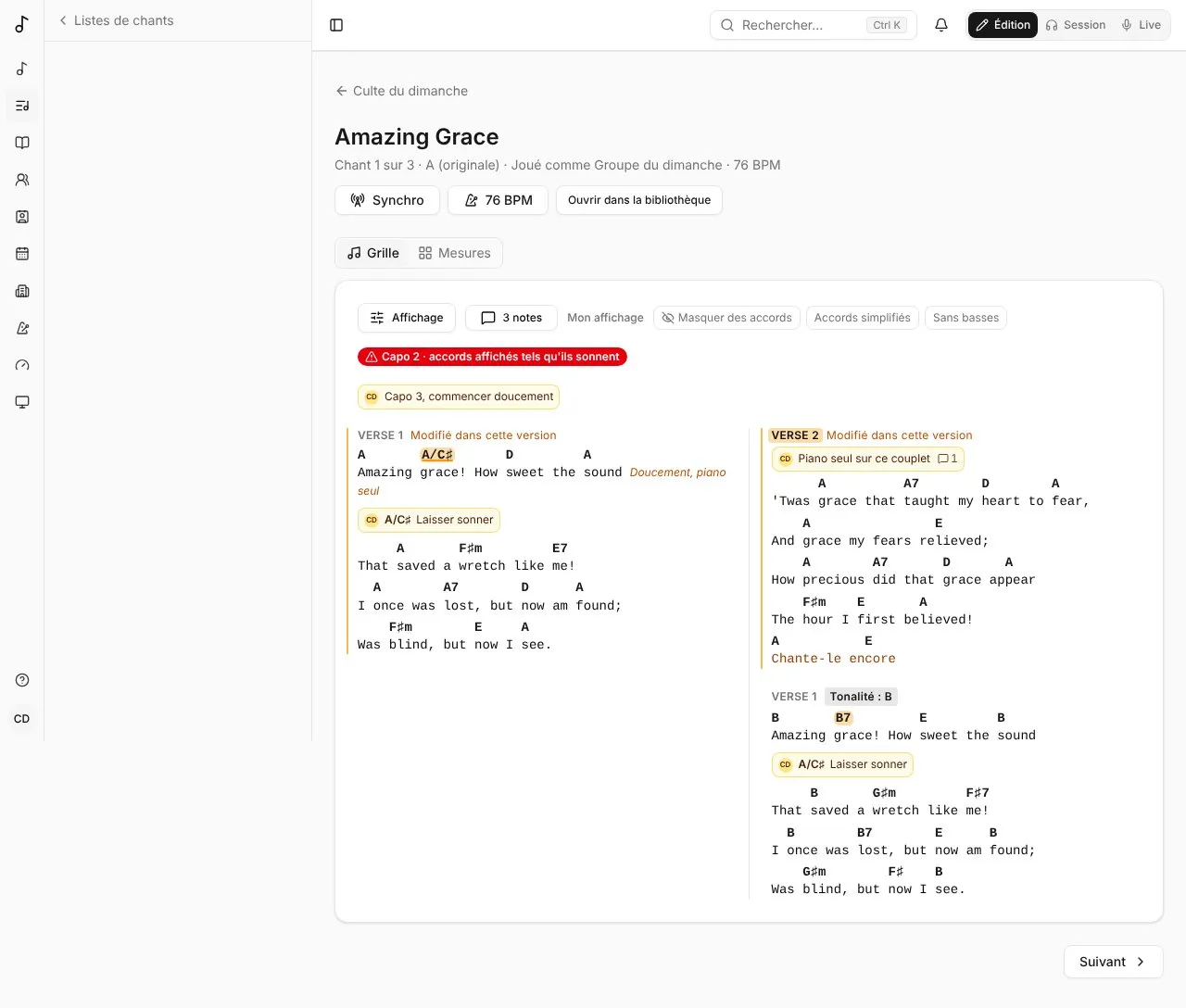 Un chant dans une liste