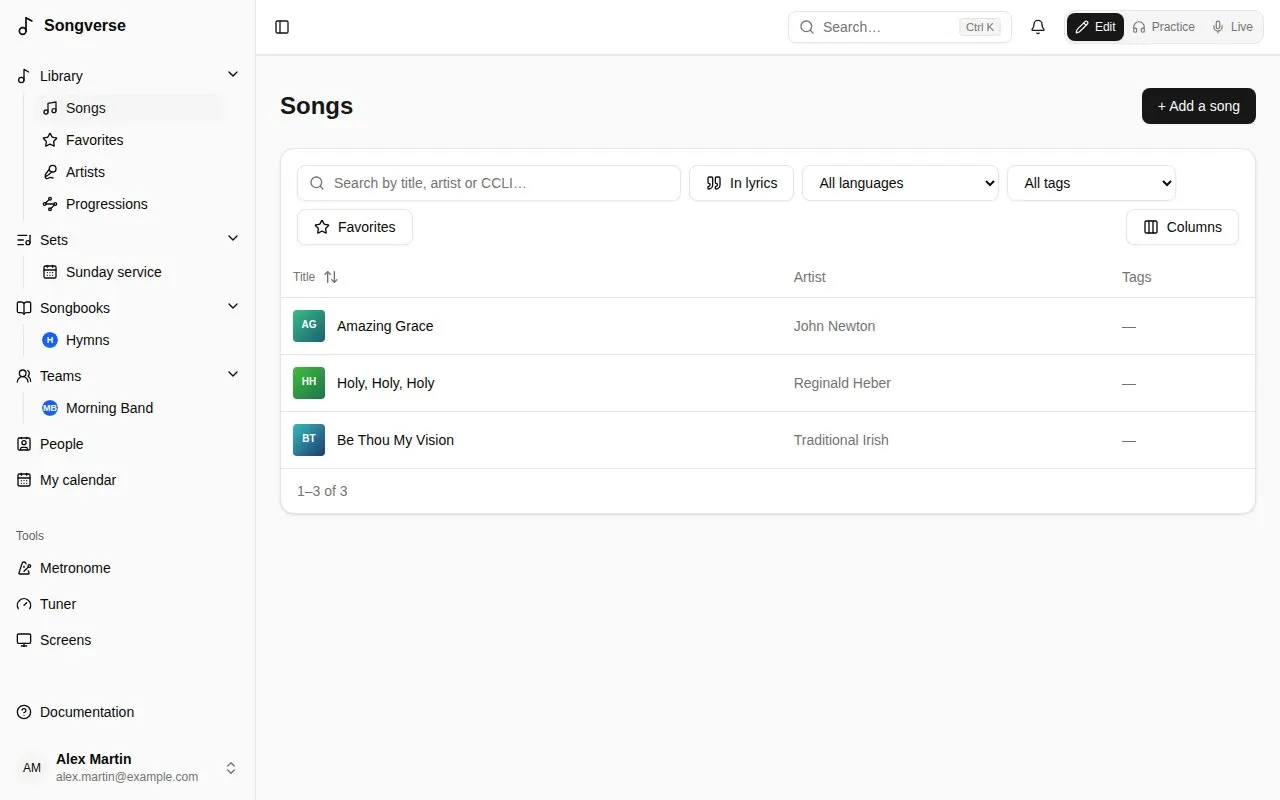 Songs, the whole list