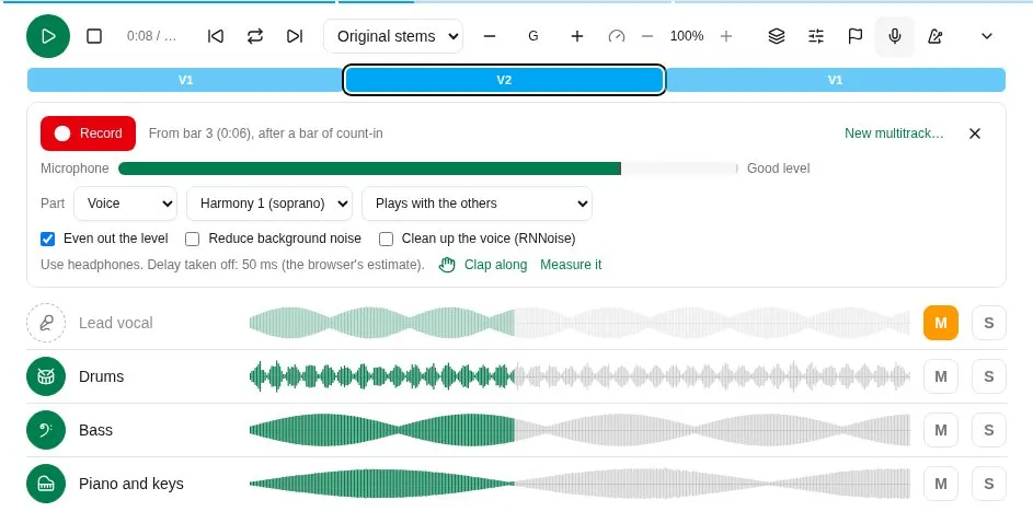Recording in the stem player: its recorder above the parts